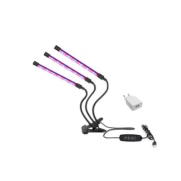 Lampa UV full spectrum pentru cresterea plantelor, 3 brate flexibile,30 w, temporizator , 9 trepte intensitate, Alimentator USB inclus