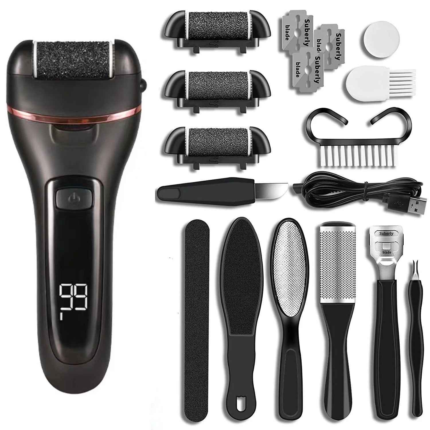 Pila electrica pentru talpi si calcaie cu set accesorii pedichiura, Impermeabila